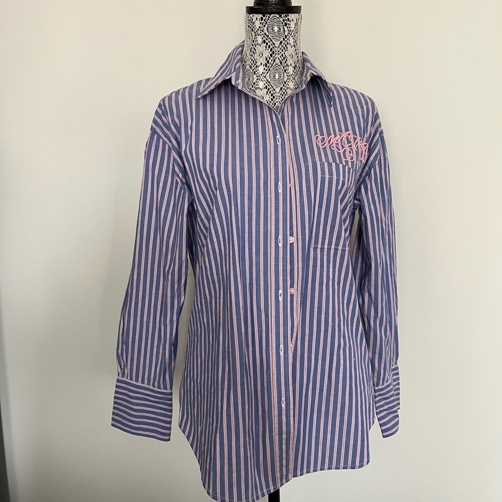 Maeve Blue & Pink Striped Button-Down Shirt - Picture 4 of 11